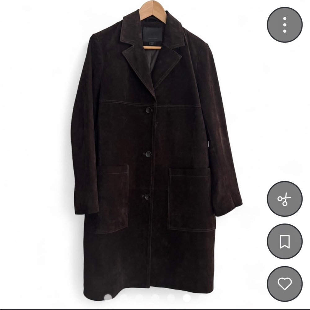Zara Dark Brown Suede Leather Coat - Picture 6 of 7